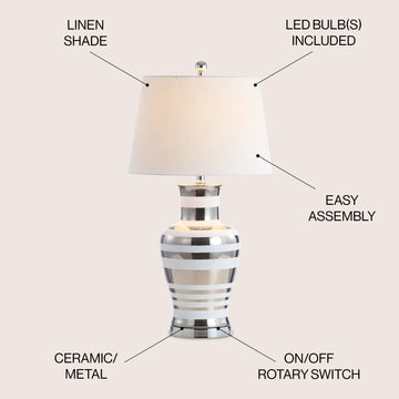 Zilar Striped 28.75" Ceramic/Iron Classic Modern LED Table Lamp - JONATHAN Y